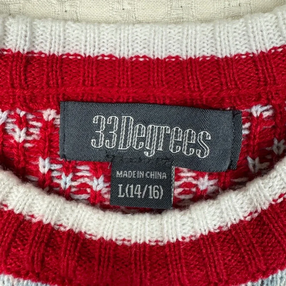 33 Degrees Gingerbread Man Snowmobile Ugly Christmas‎ Sweater Kids L 14 16 Gift